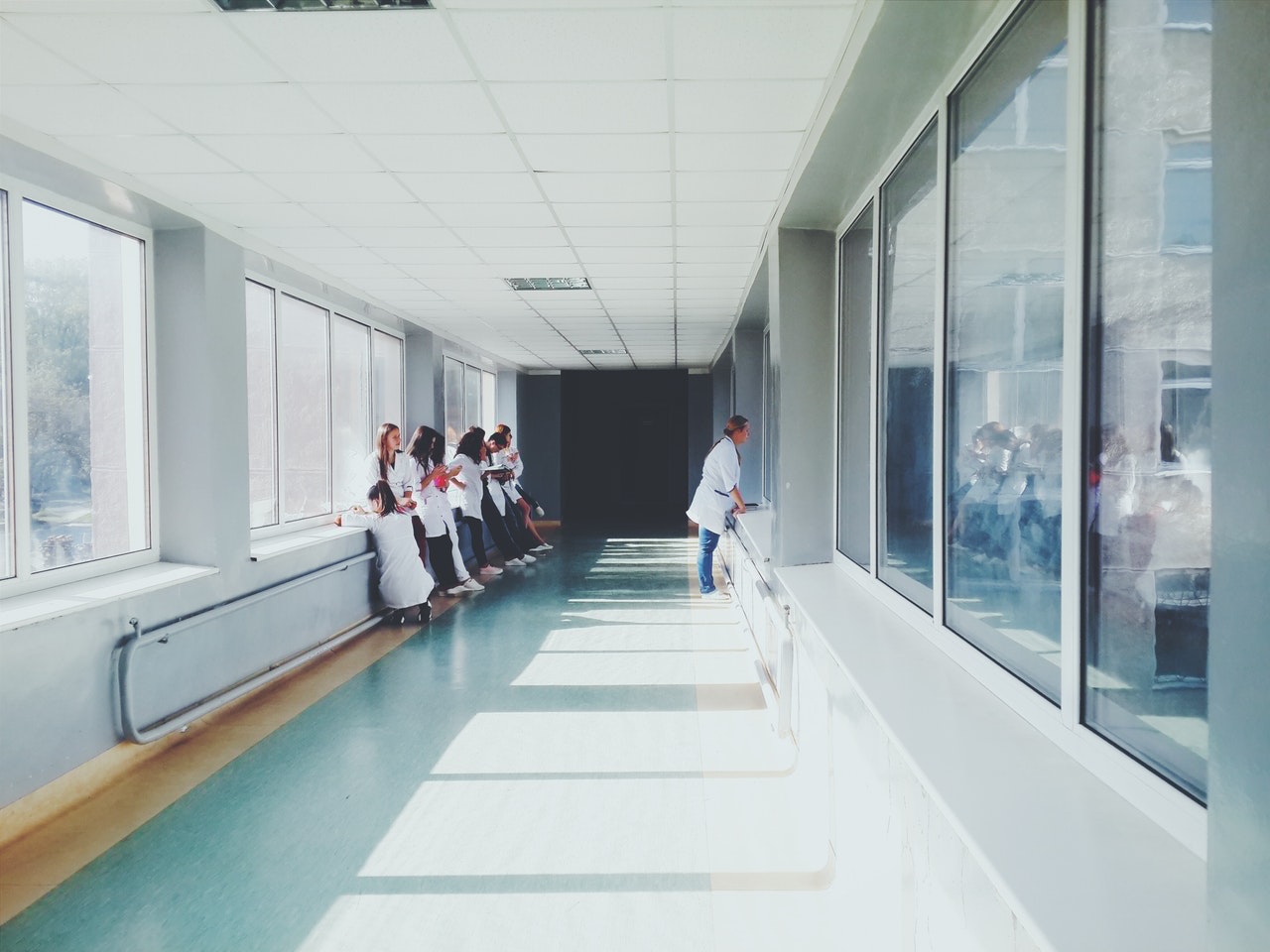 hospital staff in hallway